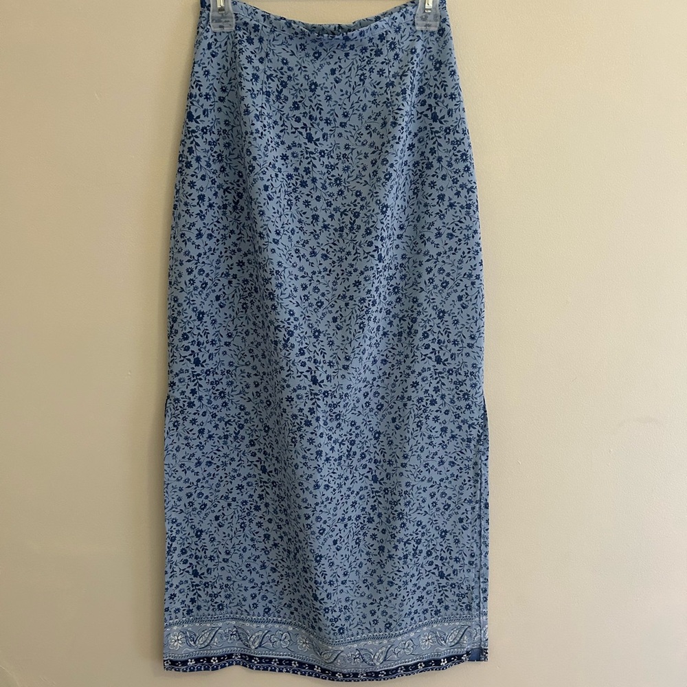 blue floral summer skirt